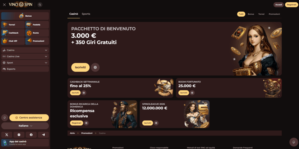Vincispin Casino Free Spins